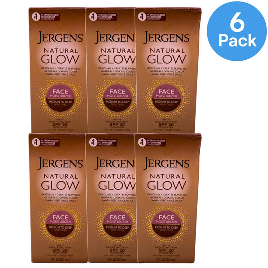 Jergens Natural Glow Face Moisturizer Medium to Deep SPF 20 2 oz 6 Pack