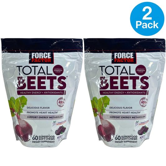 Force Factor Total Beets Superfood Soft Chews Acai Berry 60 Ct 2 Pack Exp 01/27