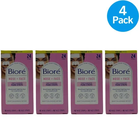 Bioré Nose + Face Deep Cleansing Pore Strips Value Size 24ct 4 Pack