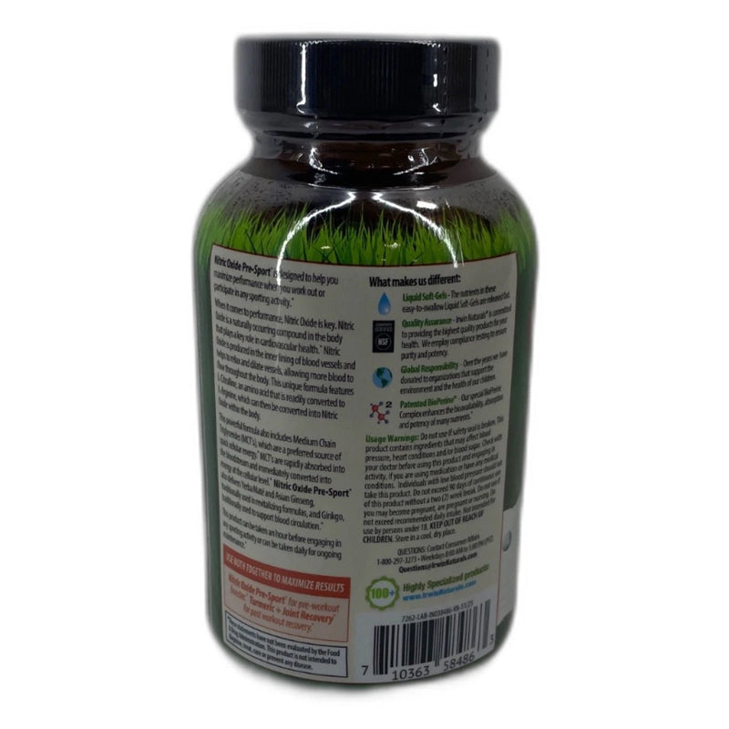 Irwin Naturals Nitric Oxide Pre Sport L-Citrulline 60 Softgels Exp 11/27 New
