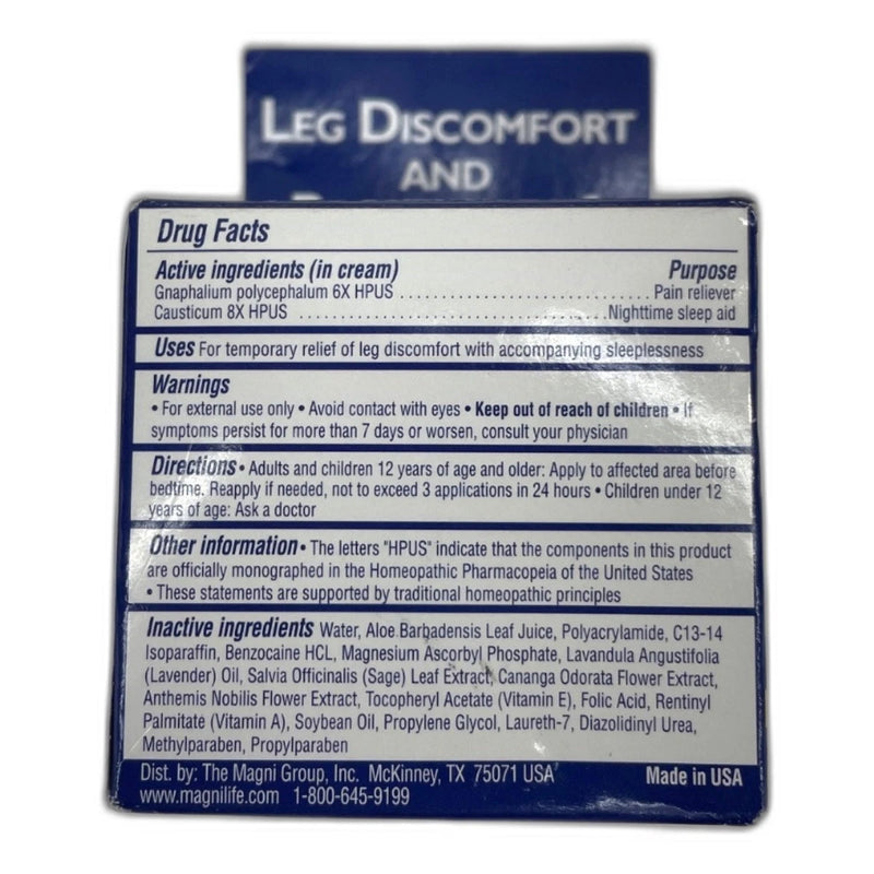 MagniLife Relaxing Leg Cream Topical Pain Relief Restless Legs 4oz Exp 09/27 New