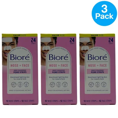 Biore Nose + Face Deep Cleansing Pore Strips Value Size 24ct 3 Pack