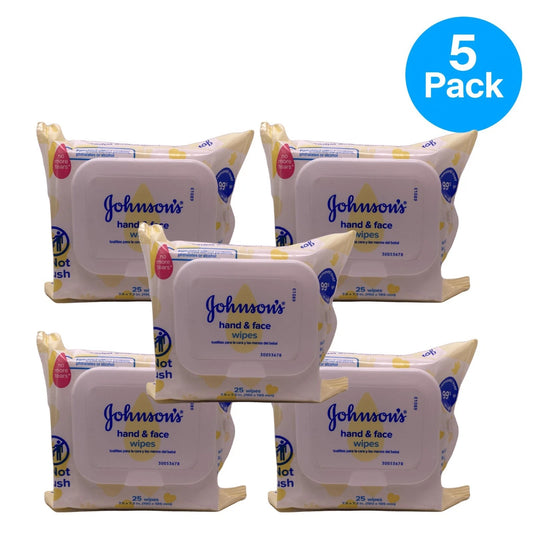 Johnson's Hand & Face Wipes 25 Count 5 Pack New