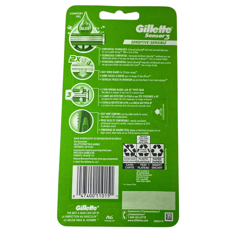 Gillette Sensor3 Sensitive Comfortgel Disposable Razors Aloe 4 Count (6 Pack)