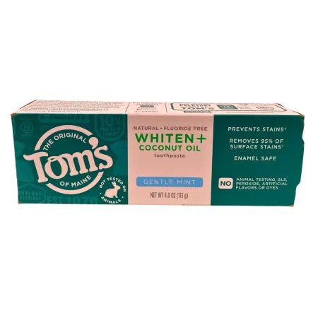 Tom's of Maine Whiten + Coconut Oil Toothpaste Gentle Mint 4oz 4-Pack EXP 07/27