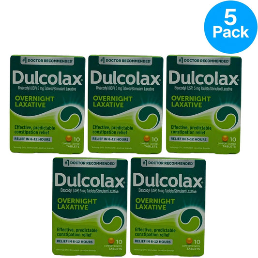 Dulcolax Overnight Laxative Bisacodyl 10 Comfort Coated Tablets 5 Pack Exp 08/28