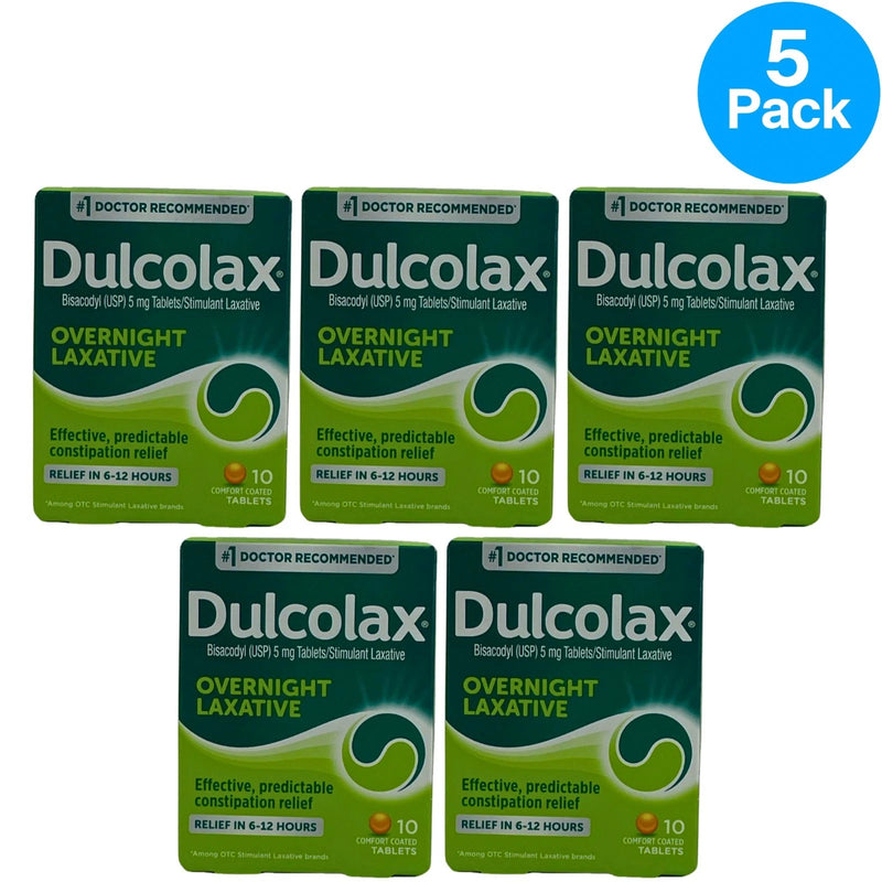 Dulcolax Overnight Laxative Bisacodyl 10 Comfort Coated Tablets 5 Pack Exp 08/28