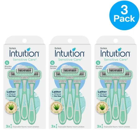 Schick Intuition Sensitive Care Disposable Razors 3 Pack Aloe 4 Blades