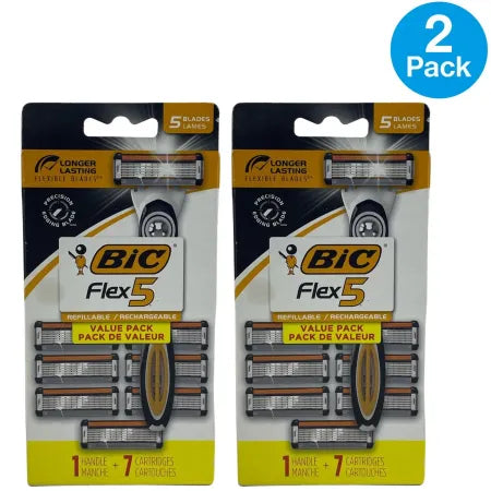BIC Flex 5 Hybrid Men's Razor Handle + 7 Cartridges Value Pack 2 Pack