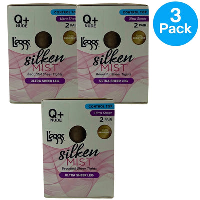 L'eggs Silken Mist Control Top Ultra Sheer Tights Nude Size Q+ 3 Pack New