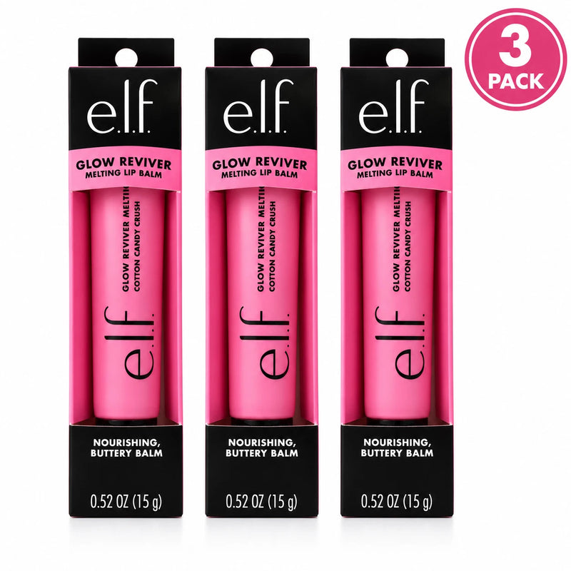 e.l.f. Glow Reviver Melting Lip Balm Cotton Candy Crush Nourishing 0.52 oz 3 Pk