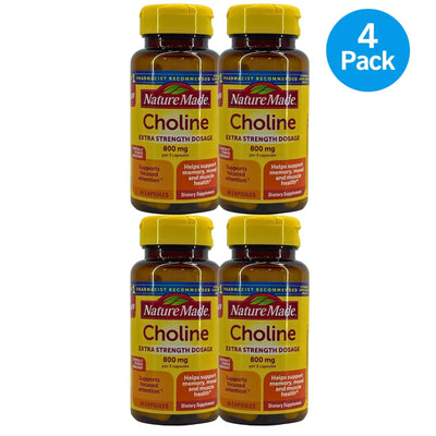 Nature Made Choline Extra Strength Dosage 800 mg 60 Capsules 4 Pack Exp 01/27