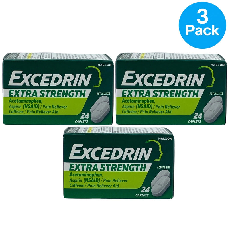 Excedrin Extra Strength Pain Reliever Caplets 24 Count 3 Pack Exp 11/28 New