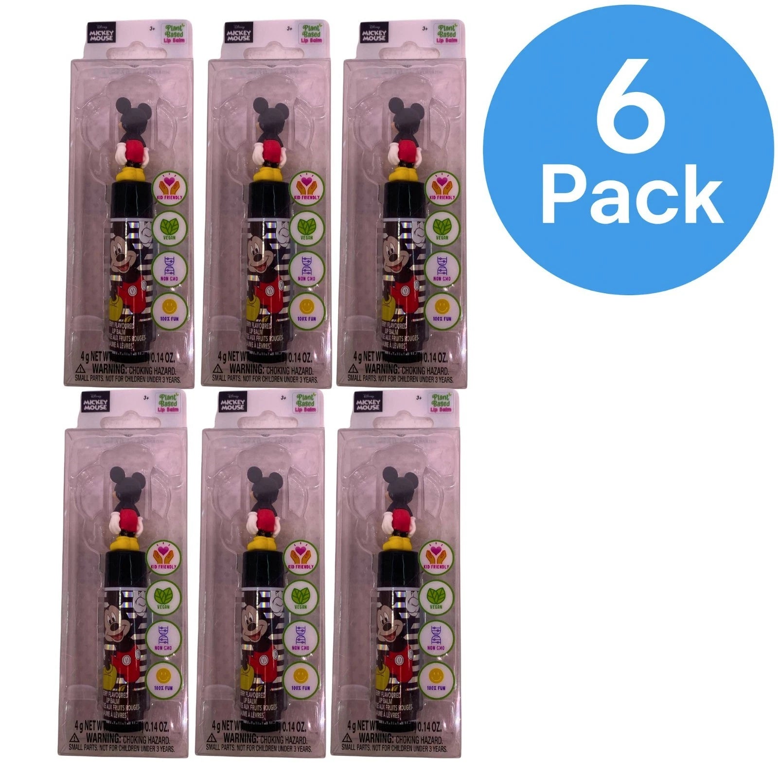Disney Mickey Mouse Berry Flavored Lip Balm with 3D Topper, Plant Based & Vegan