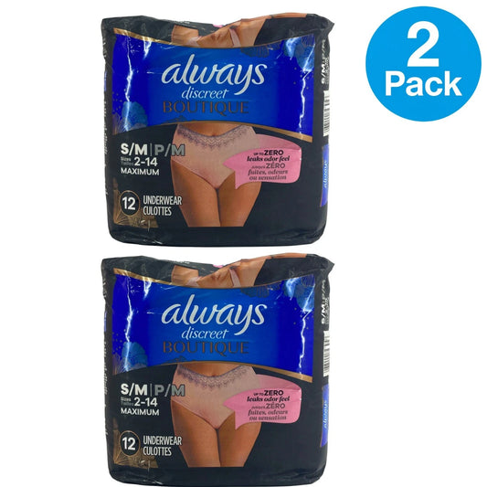 Always Discreet Boutique Incontinence Underwear S/M 12 Count 2 Pack New Product Image