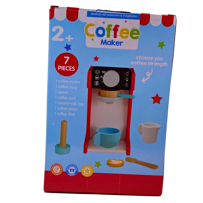 Play Right Wooden Coffee Maker Toy Playset 7 Pieces 2 Pack Bundle