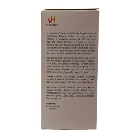 vH Essentials Boric Acid Tea Tree Vaginal Suppositories 24 Ct 2 Pack New