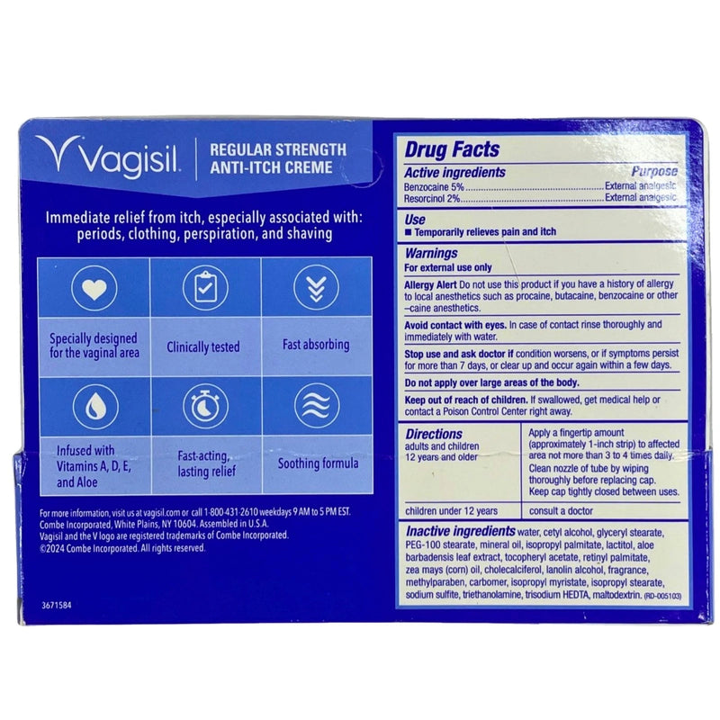 Vagisil Regular Strength Anti-Itch Creme Medicated Relief Fast Acting 1 Oz 3 Pac