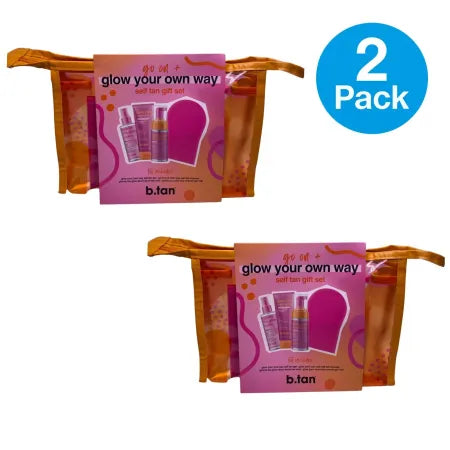 b.tan Glow Your Own Way Self Tan Gift Set w/ Mitt 2 Pack New