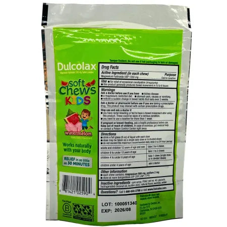 Dulcolax Kids Soft Chews Watermelon 15 Ct (3 Pack) EXP 08/2026 New