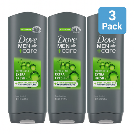 Dove Men+Care Extra Fresh Body + Face Wash 18 oz 3 Pack – New 1