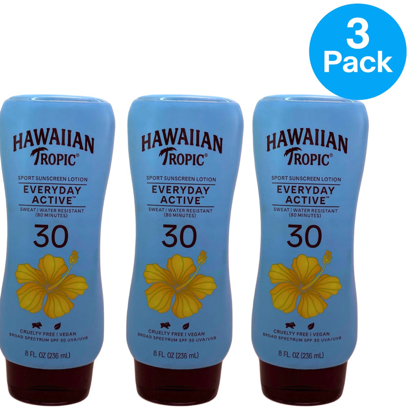 Hawaiian Tropic Everyday Active Sport Sunscreen Lotion SPF 30 8 fl oz 3 Pack New
