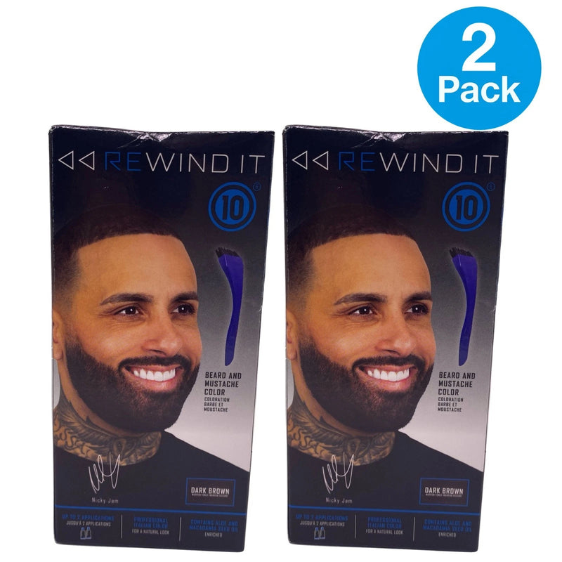 Rewind It 10 Beard & Mustache Color Dark Brown 2 Pack New