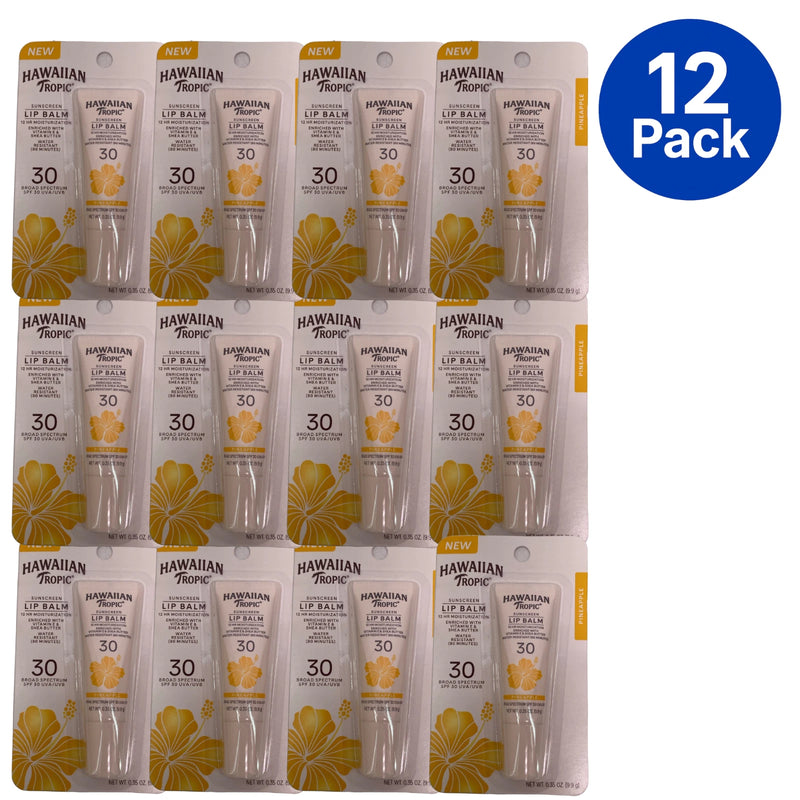 Hawaiian Tropic Sunscreen Lip Balm SPF 30 Pineapple Scent 0.35 oz 12 Pack New