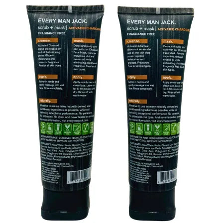 Every Man Jack 2-in-1 Charcoal Scrub + Mask 4.2oz 2 Pack New