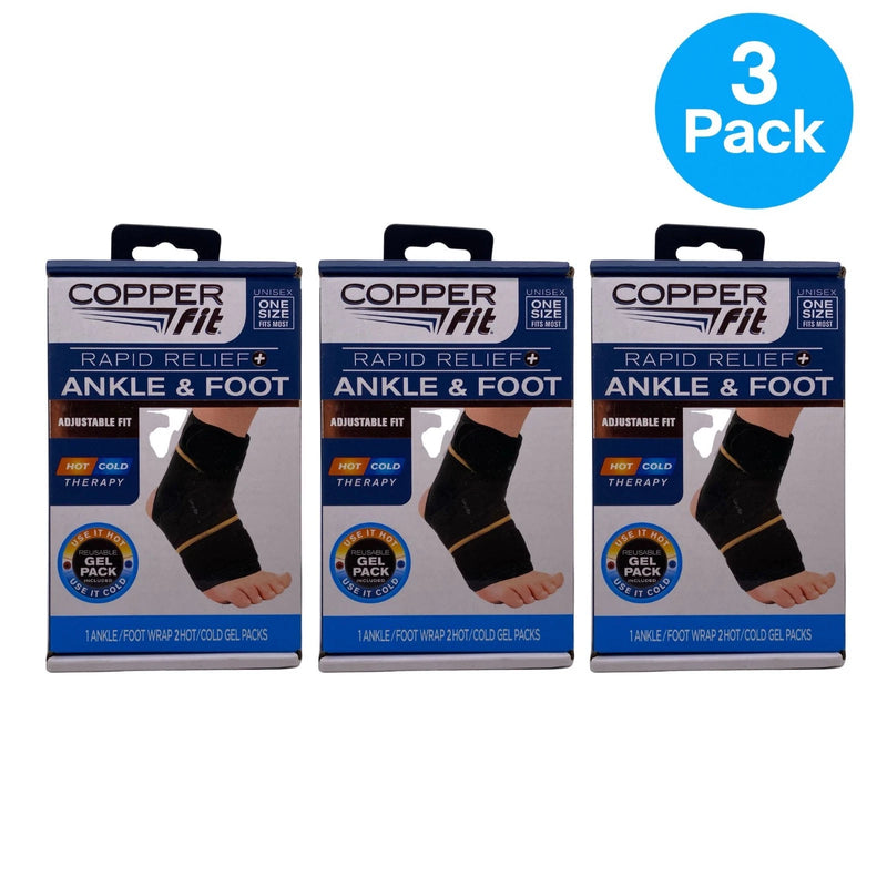 Copper Fit Rapid Relief Ankle & Foot Wrap Hot Cold Therapy 3 Pack New