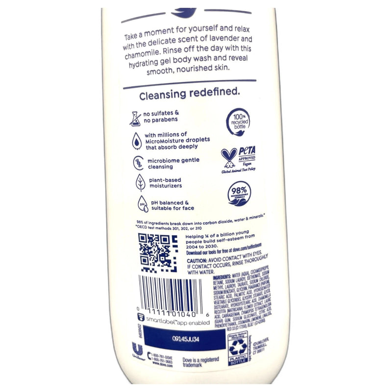 Dove Body Wash Relaxing Lavender Chamomile 20oz Pack of 3 New