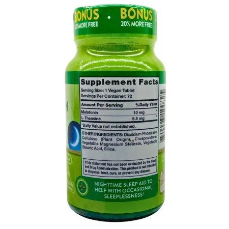 Nature’s Truth Melatonin 10 mg + L-Theanine 72 Tablets – EXP: 04/2027 – New 2