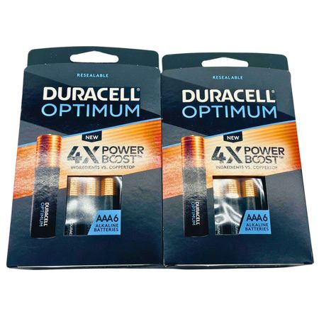 Duracell Optimum AAA Batteries 6 Count Pack - Long-lasting Alkaline Power with 4X Power Boost Ingredients (2 Pack) New