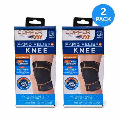 Copper Fit Rapid Relief Knee Wrap with Hot Cold Gel Pack Adjustable 2 Pack New