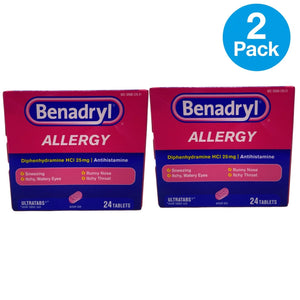 Benadryl Allergy Diphenhydramine 25 mg 24 Tablets 2 Pack New