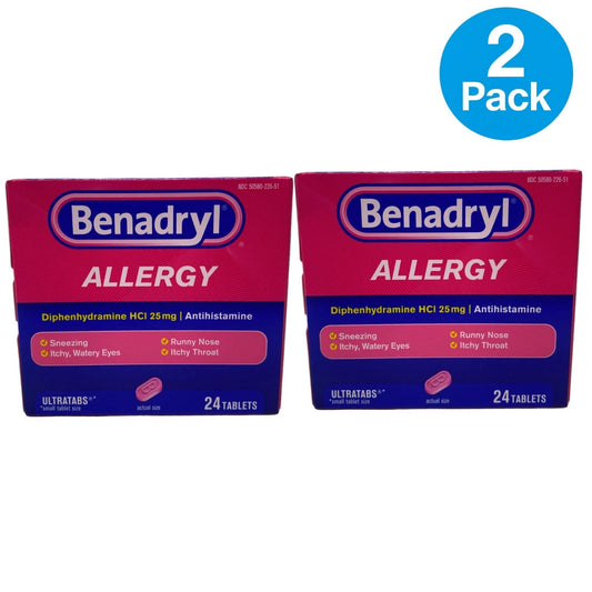 Benadryl Allergy Diphenhydramine 25 mg 24 Tablets 2 Pack New