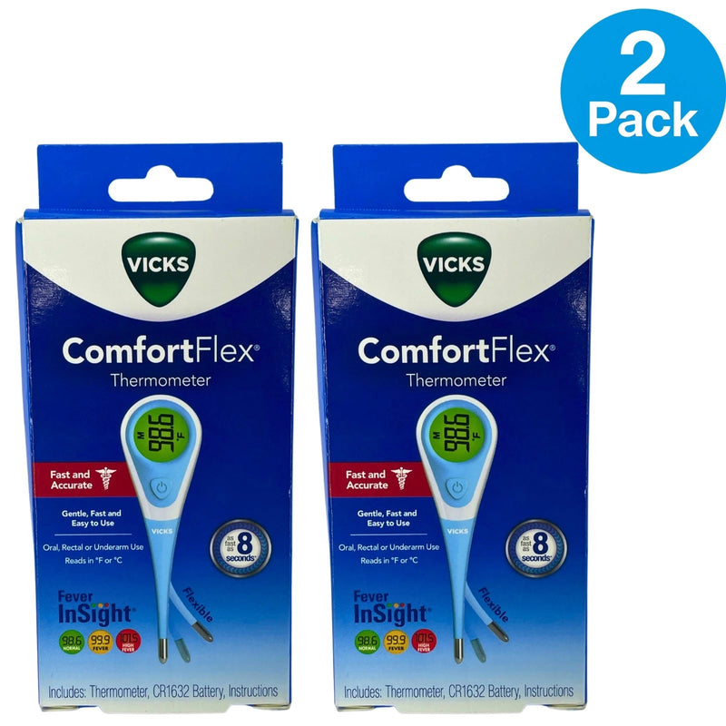 Vicks ComfortFlex Digital Thermometer Fast 8 Second Reading Color Coded 2 Pack
