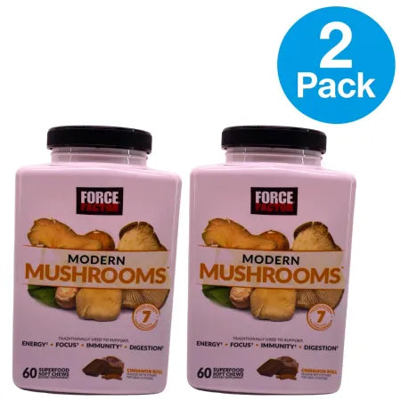 Force Factor Modern Mushrooms Soft Chews - Cinnamon Roll - 60ct - Set of 2 Pack