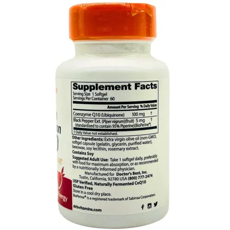 Doctor’s Best High Absorption CoQ10 with BioPerine 100 mg 60 Softgels New