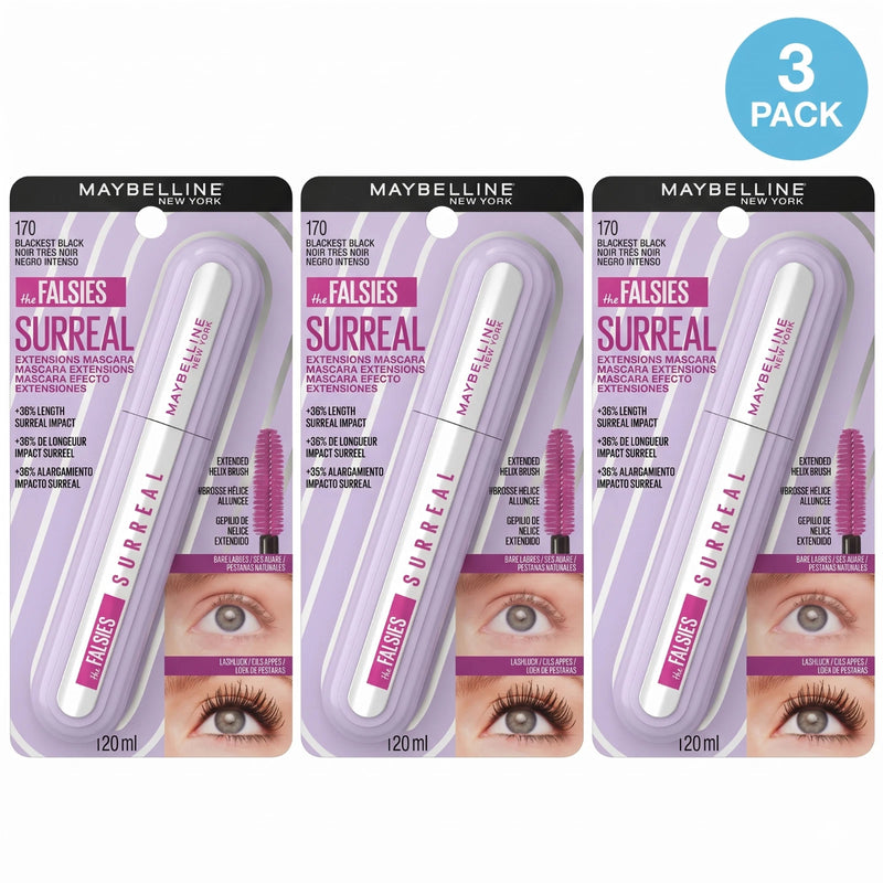 Maybelline The Falsies Surreal Extensions Mascara 170 Blackest Black 3 Pack New