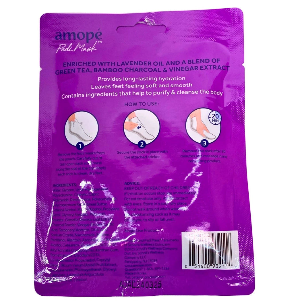 Amopé PediMask Detox & Chill Lavender Oil Foot Mask 20-Minute Care 3 Pack Set