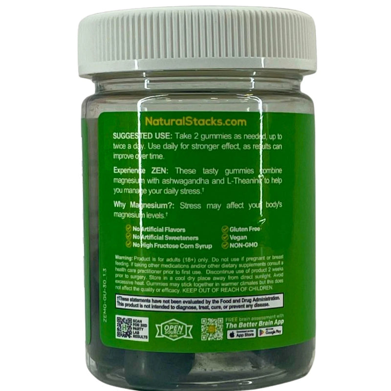 Natural Stacks ZEN Magnesium Gummies Ashwagandha Green Apple 30 Ct 4 Pack New