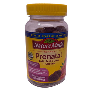 Nature Made Prenatal Folic Acid DHA Choline 60 Gummies Multivitamin New Exp 02/2