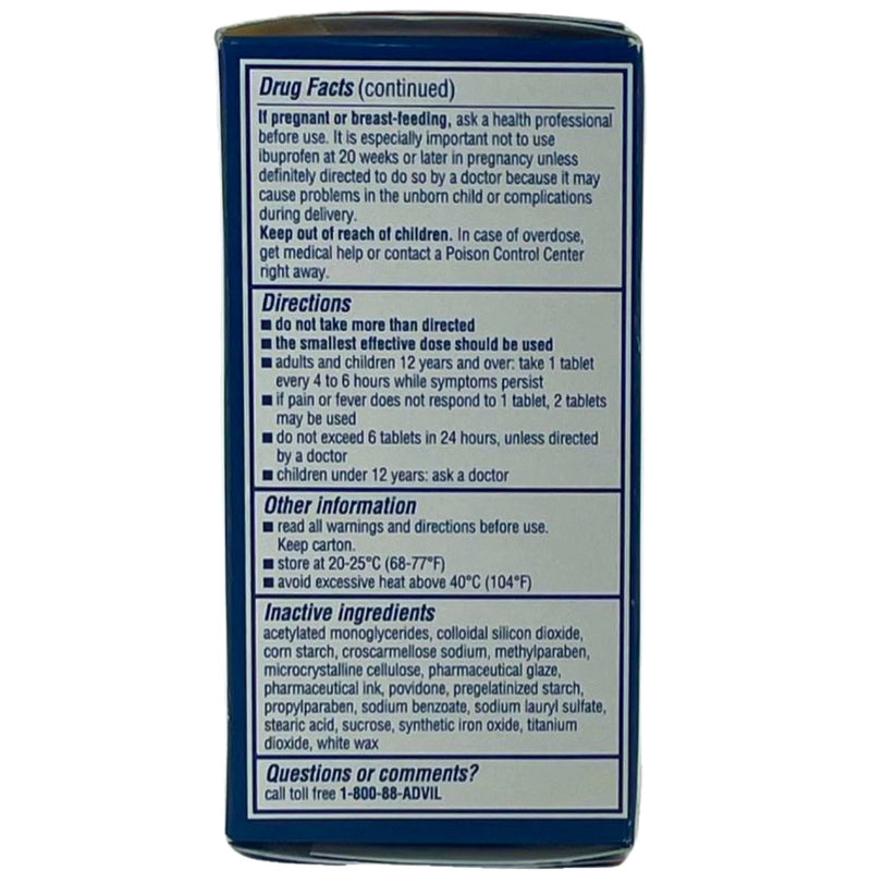 Advil Pain Reliever Fever Reducer Ibuprofen 200 mg 100 Coated Tablets 2 Pack New