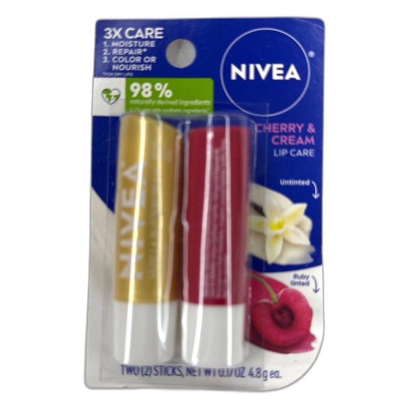 Nivea Cherry Cream Lip Care Untinted Ruby Tinted 6 Total Pack of 3 New