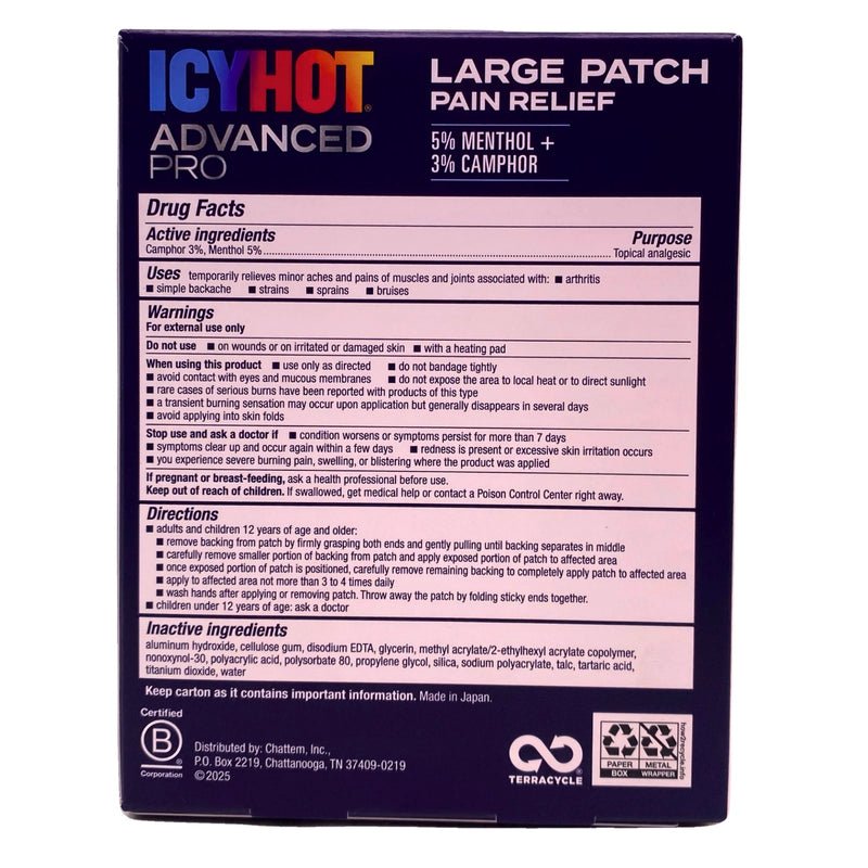Icy Hot Advanced Pro Large Pain Relief Patches 5 Count 2 Pack New Exp 05/2027