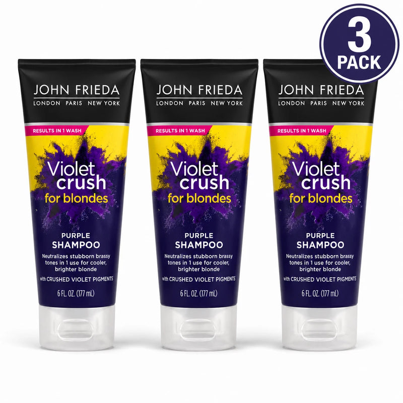 John Frieda Violet Crush for Blondes Purple Shampoo Brass Neutralizer 3 Pack