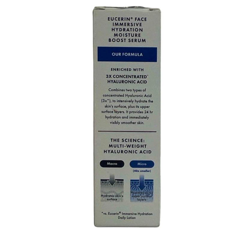 Eucerin Face Immersive Hydration Moisture Boost Serum Hyaluronic Acid 1oz 3 Pack
