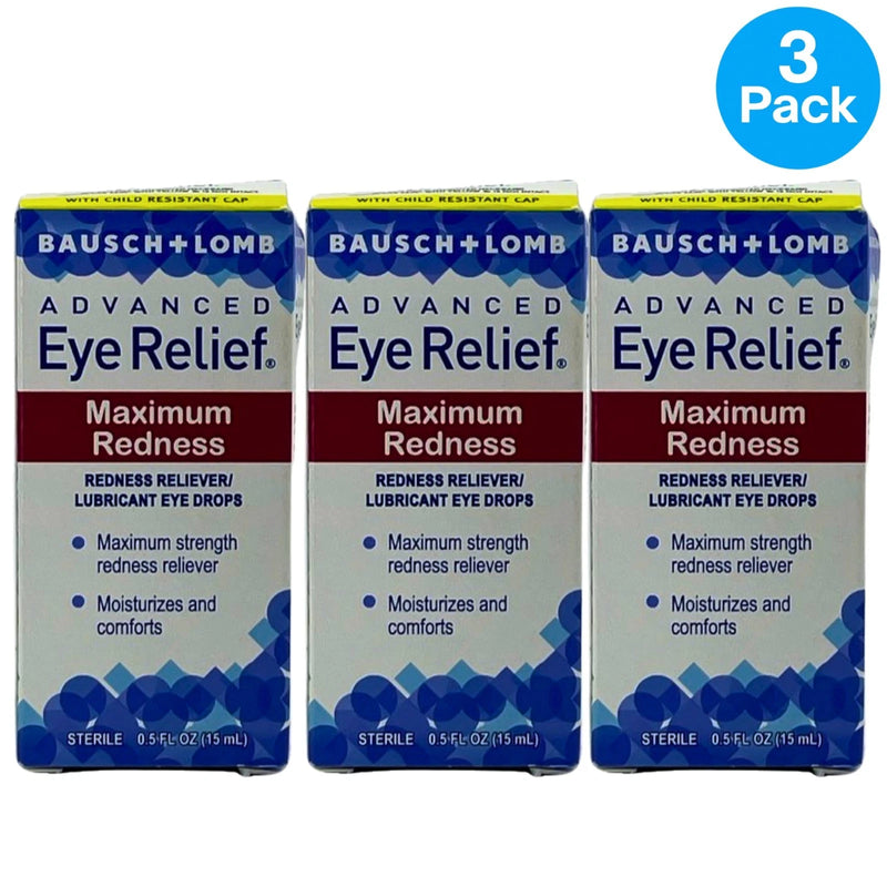 Bausch Lomb Advanced Eye Relief Maximum Redness Reliever Drops 3 Pack Exp 08/27