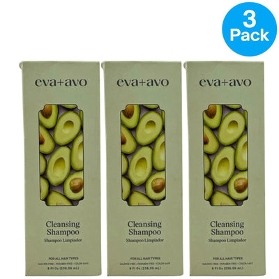 eva+avo Cleansing Shampoo Shampoo Limpiador Avocado & Rosemary Oil 8 oz 3 Pack